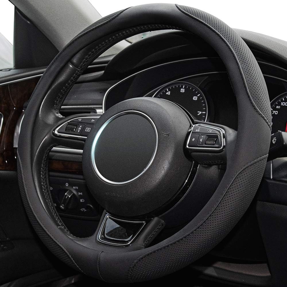 Car Steering Wheel Cover,14.5-15 Inch Black Universal Microfiber Leather Covers Breathable Anti-Slip Odorless Steering Wheels Accessories for Men Women