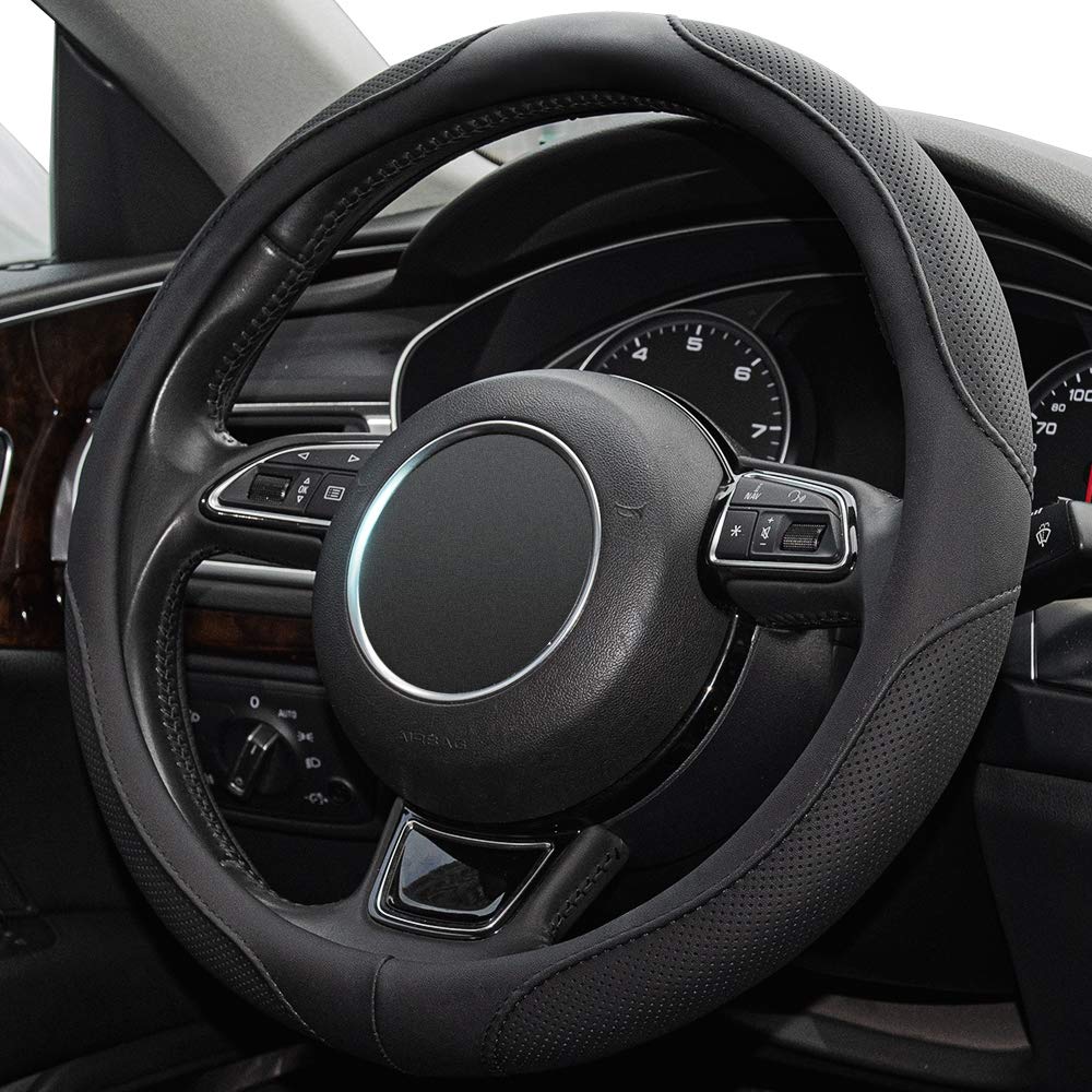 Car Steering Wheel Cover,14.5-15 Inch Black Universal Microfiber Leather Covers Breathable Anti-Slip Odorless Steering Wheels Accessories for Men Women