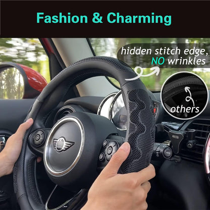 PINCTROT Steering Wheel Cover Great Grip Honeycomb Design 15 Inch All Black