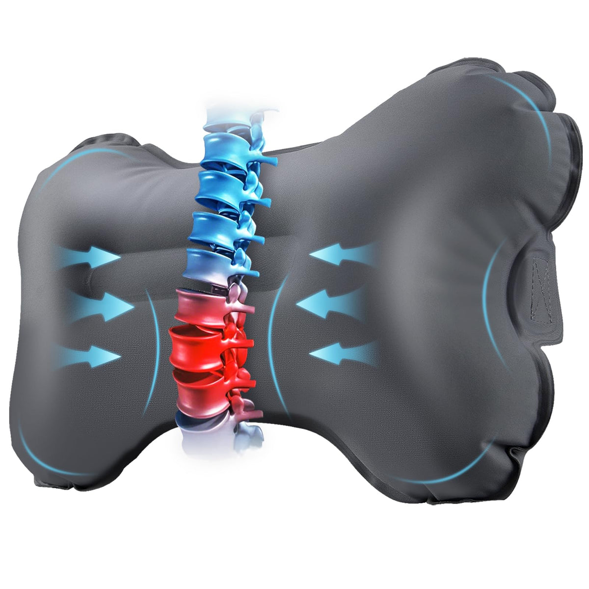 Mixtrend Travel Lumbar Pillow – Inflatable Memory Foam Back Support Pillow for Airplane, Car, Office, Long Flight, Ergonomic Travel Cushion for Lower Back Pain Relief – for Men, Women, Kids, Black