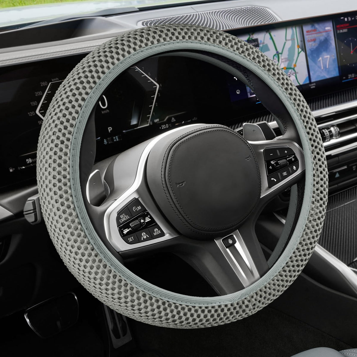 Car Steering Wheel Cover, Steering Wheel Accessories, 15 Inch Microfiber Leather Carbon Fiber Soft Anti-Slip Breathable, Car Accessories Elastic Non-Slip Cover for Most Vehicles