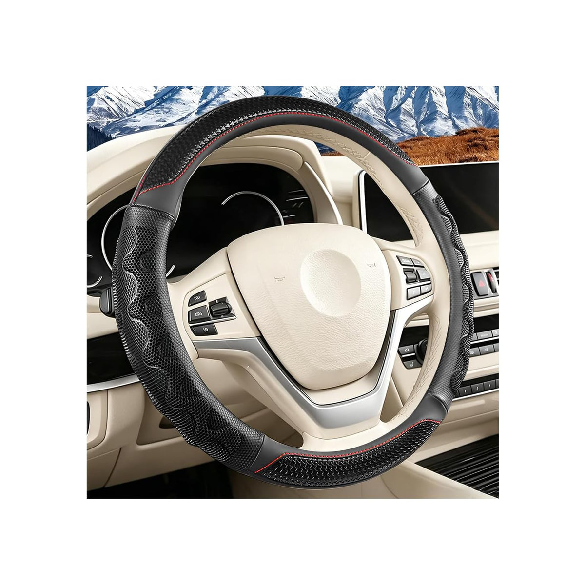 Car Steering Wheel Cover, 3D Honeycomb Anti-Slip Breathable, Red