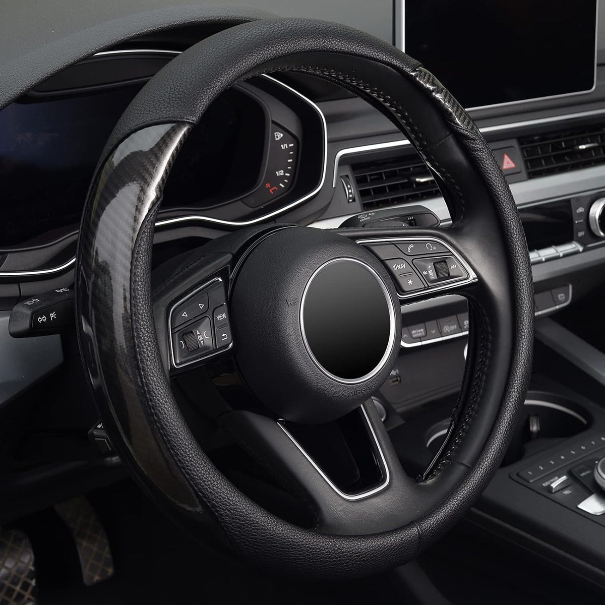 KAFEEK Carbon Fiber Steering Wheel Cover for Men, Car Accessories, Black