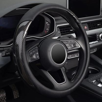 KAFEEK Carbon Fiber Steering Wheel Cover for Men, Car Accessories, Black