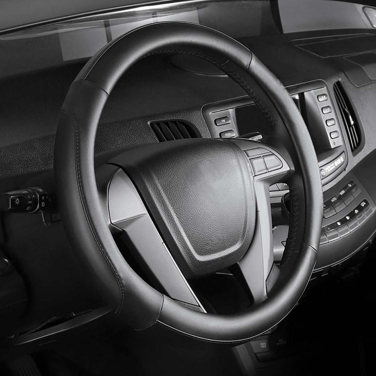 SEG Direct Steering Wheel Cover 14.5-15 inch Heavy-Duty, Black and Beige