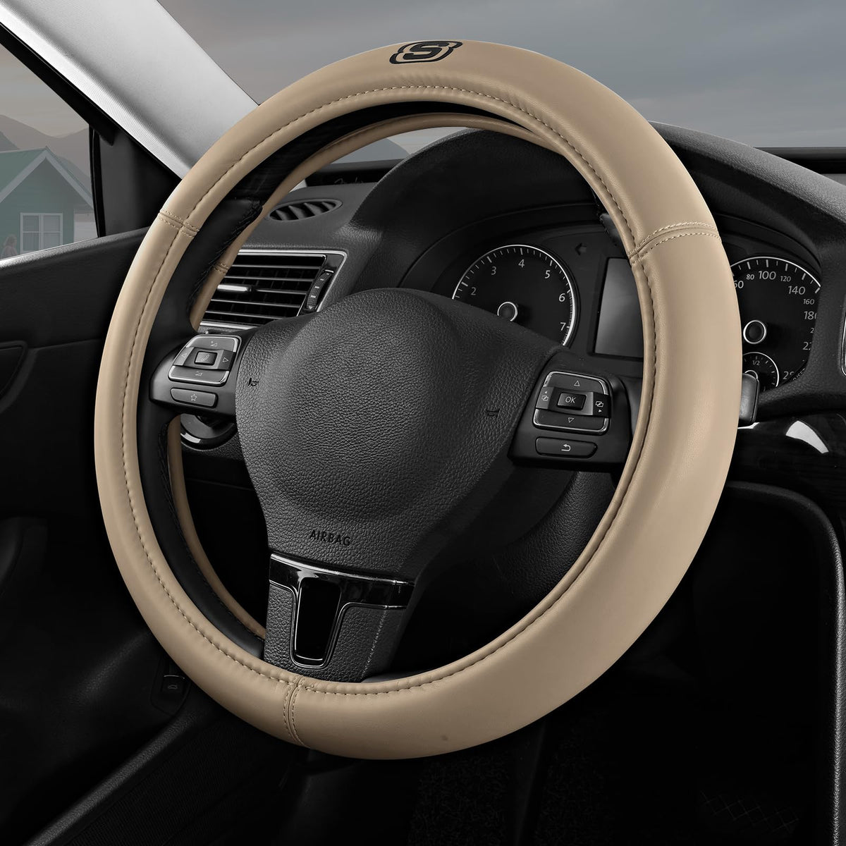 Skechers Memory Foam Steering Wheel Cover,Grade Protein Leather Steering Wheel Cover,Universal Anti-Slip Fit 14" 1/2-15" Car Wheel Cover for Men Women Fit Suvs,Vans,Sedans,Car,Trucks,Black