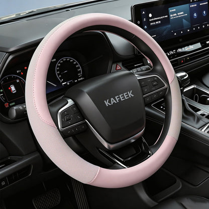 KAFEEK Steering Wheel Cover, Cooling Ice Silk Leather, 15 Inch, Black