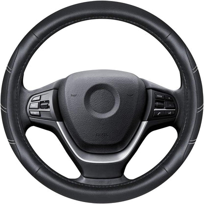 Elantrip Sport Leather Steering Wheel Cover 14 1/2 inch to 15 inch Universal, Padded Soft Grip Breathable for Car Truck SUV Jeep, Anti Slip Odorless Black