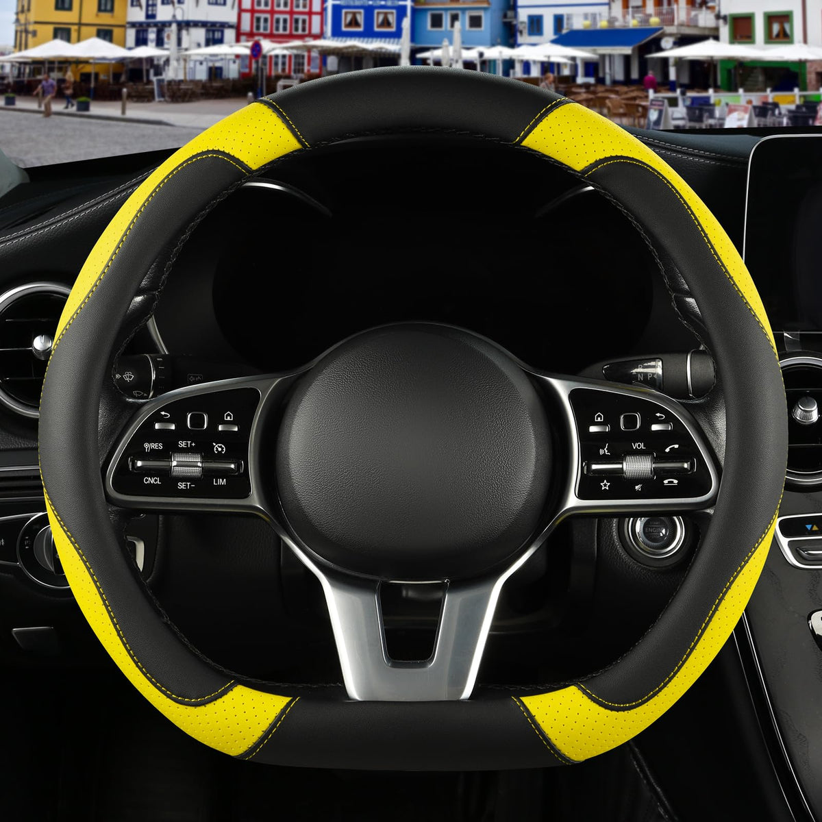 Black Orange Microfiber Leather Steering Wheel Cover 15 inch