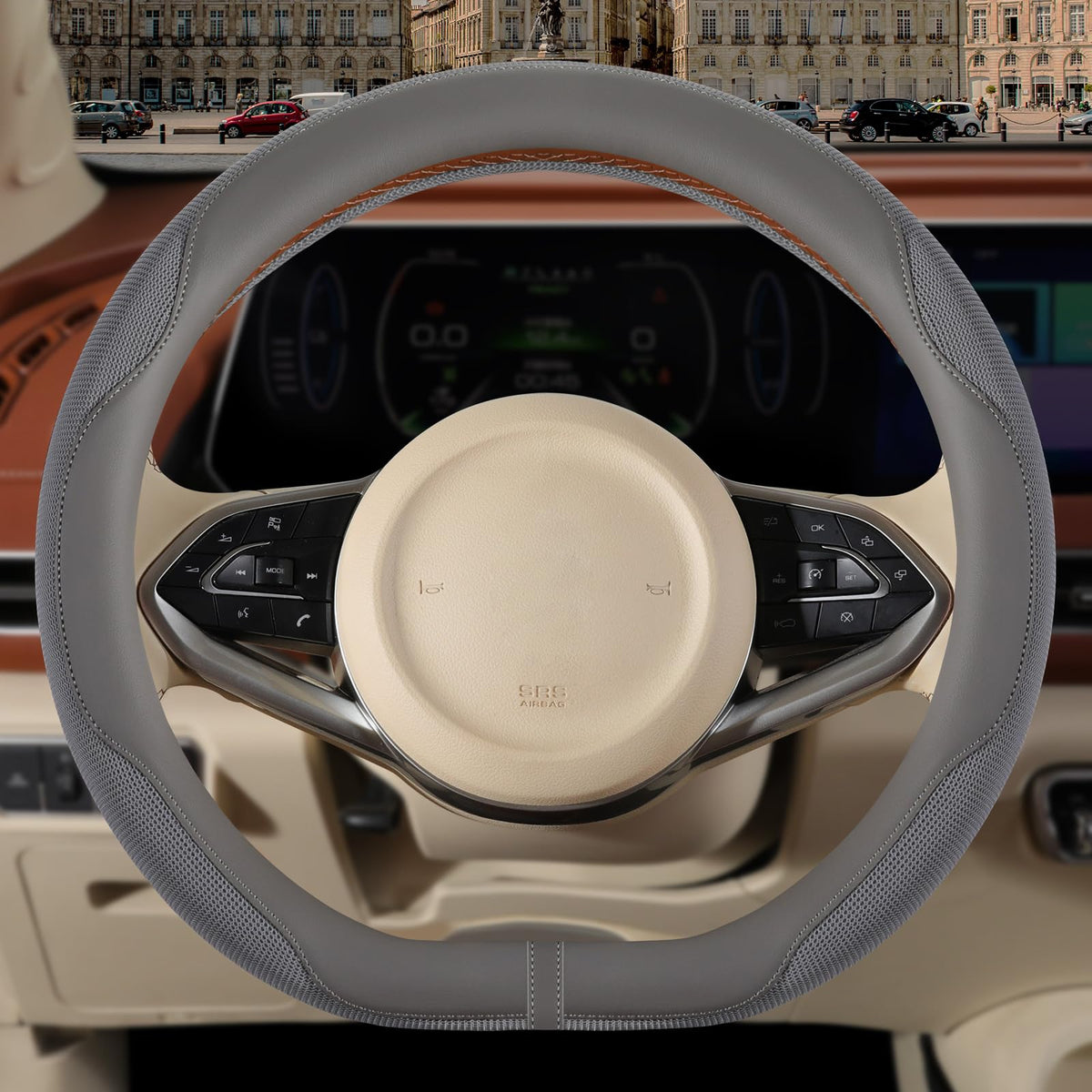 Nappa Leather Ice Silk Fabric Pink Steering Wheel Cover Women