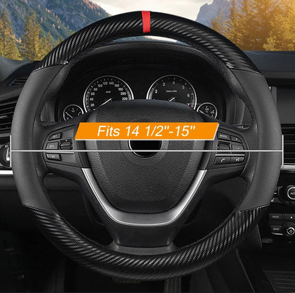 KAFEEK Carbon Fiber Steering Wheel Cover for Men, Car Accessories, Black