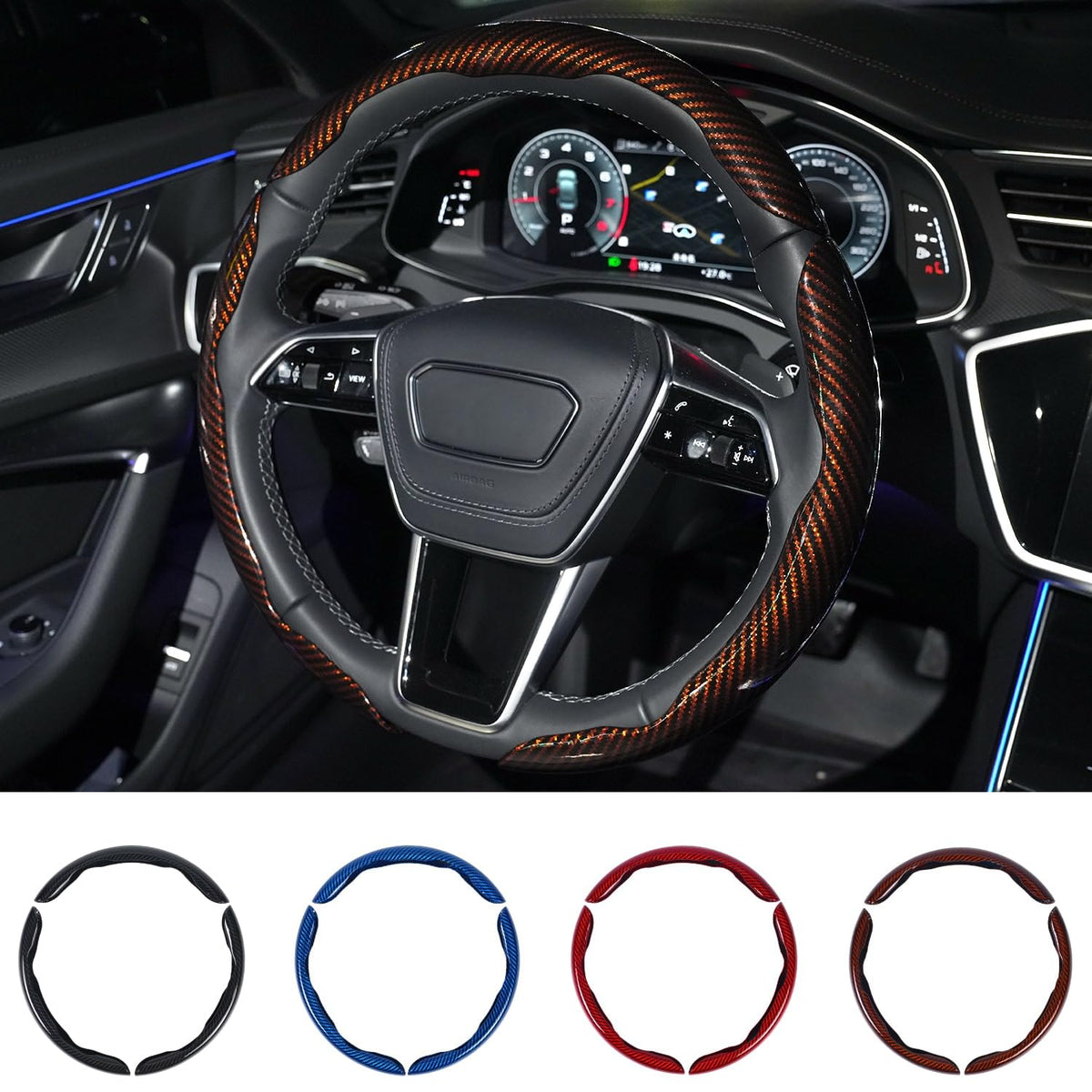 Hiseanllo Carbon Fiber Steering Wheel Cover 3PCS Set – Anti-Slip, Scratch-Resistant, Universal Fit for 14–16 Inch Wheels – Interior Car Accessories for Cars, SUVs, Trucks (Black)
