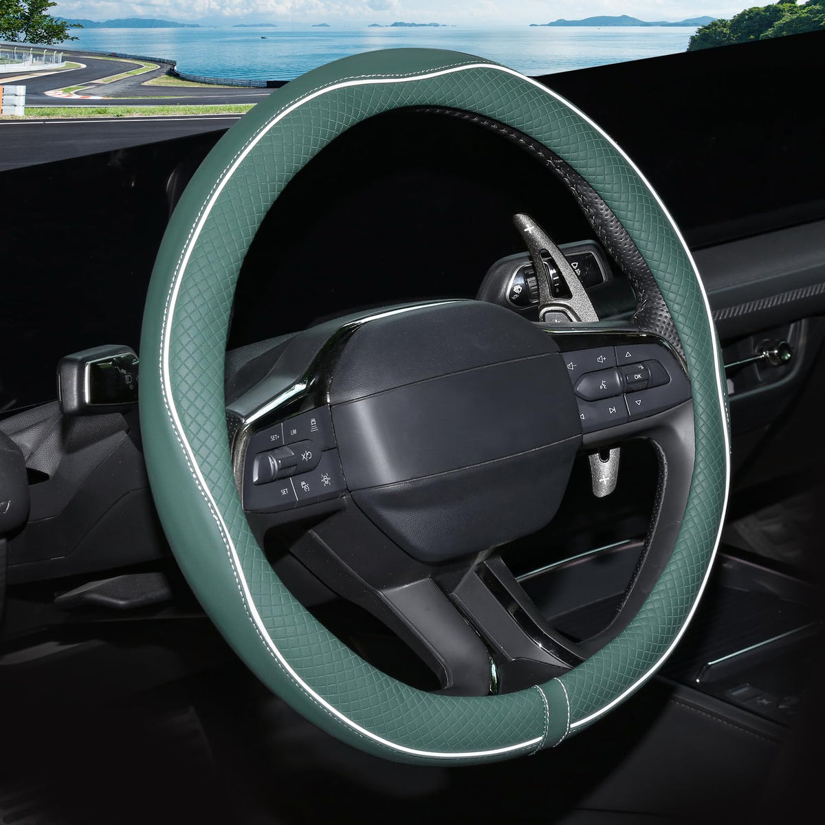 Rueesh Steering Wheel Cover Microfiber Leather Universal for 14.5-15 Inch