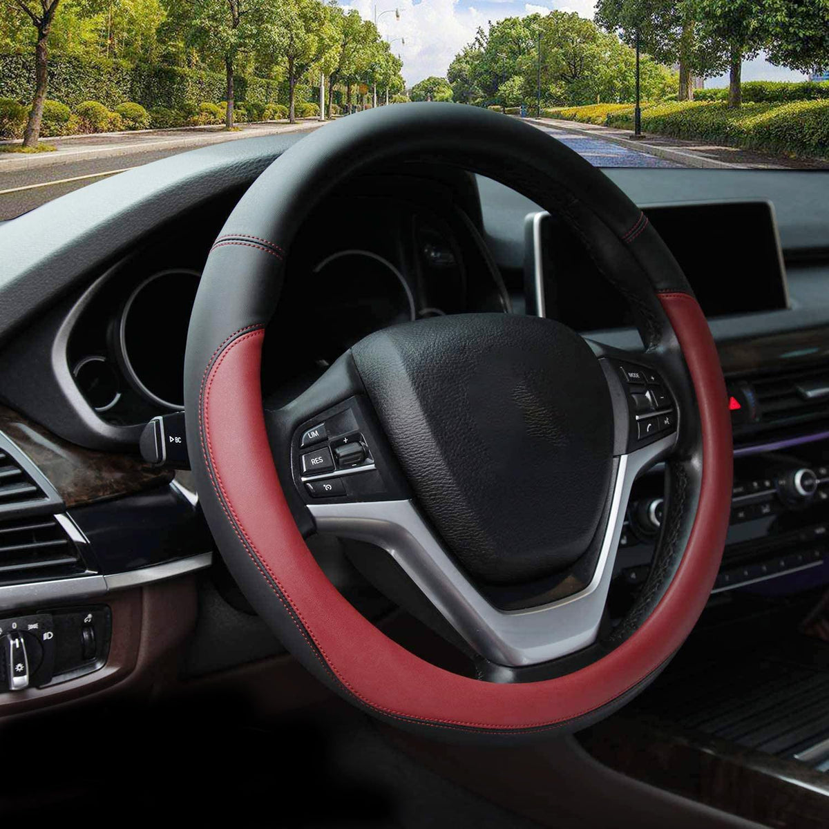 Valleycomfy Microfiber Leather Steering Wheel Covers Universal 15 inch (Gray)