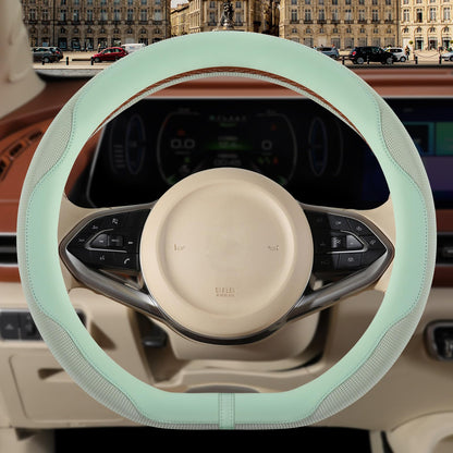 Nappa Leather Ice Silk Fabric Pink Steering Wheel Cover Women