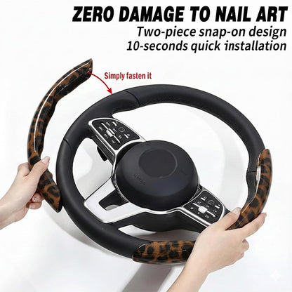 Leopard Print Steering Wheel Cover for Women, 2-Piece Snap-On