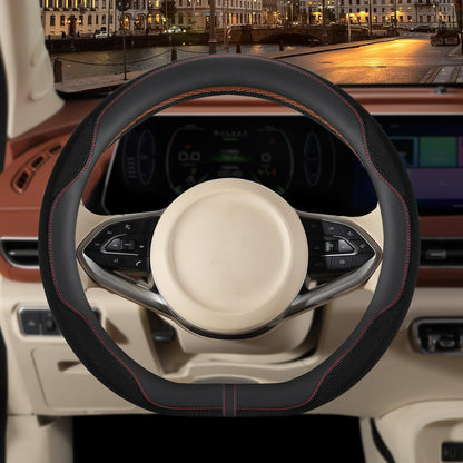 Nappa Leather Ice Silk Fabric Pink Steering Wheel Cover Women