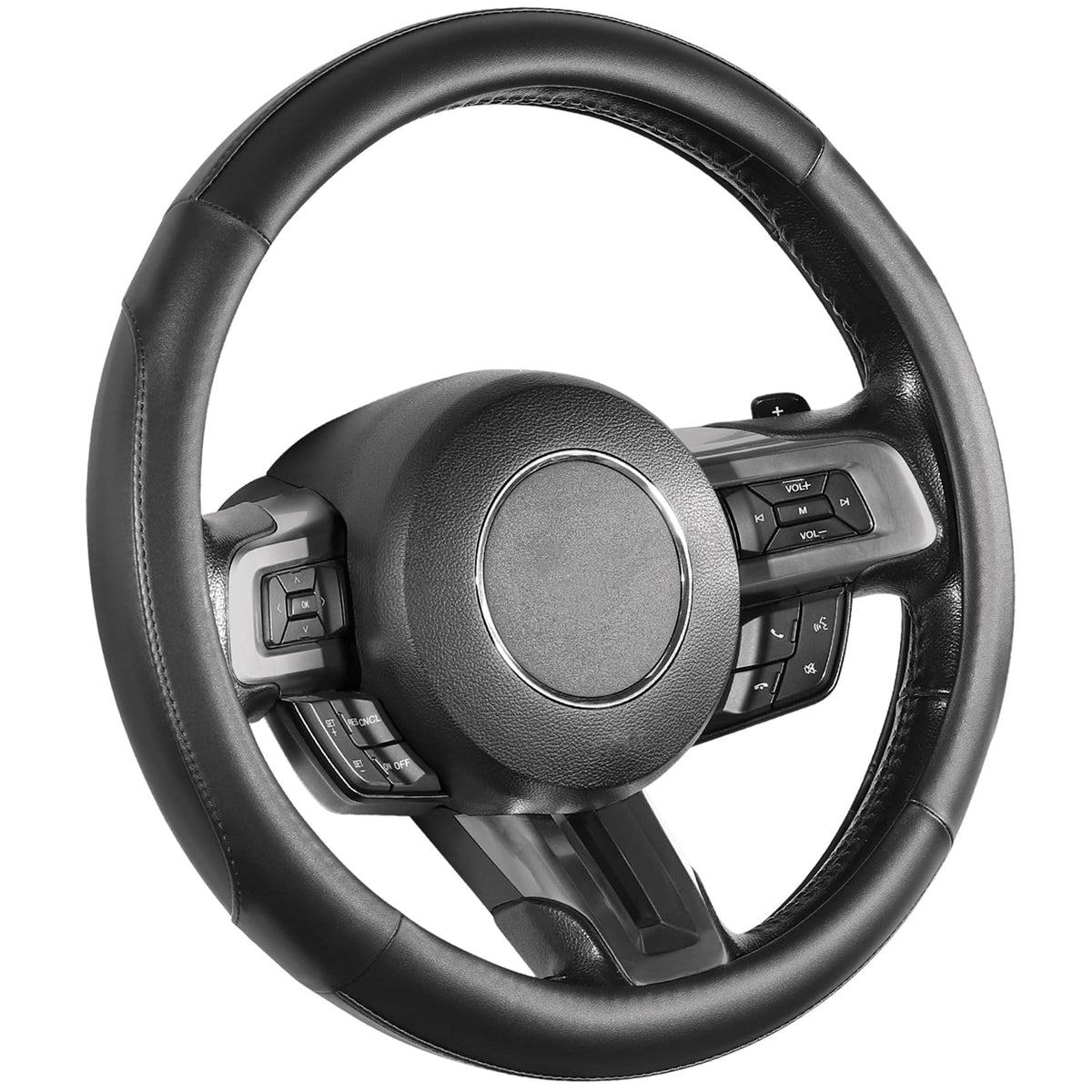 SEG Direct Steering Wheel Cover 14.5-15 inch Heavy-Duty, Black and Beige