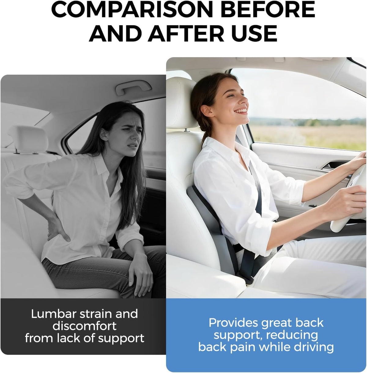 BEBAS Ergonomic Memory Foam Lumbar Support Pillow for Car, BlackGray