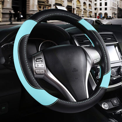 Leather Car Steering Wheel Cover, Universal Fit for Most Cars, Beige