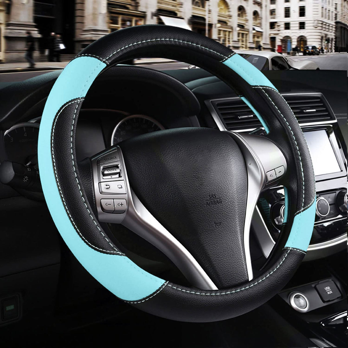 Leather Car Steering Wheel Cover, Universal Fit for Most Cars, Beige