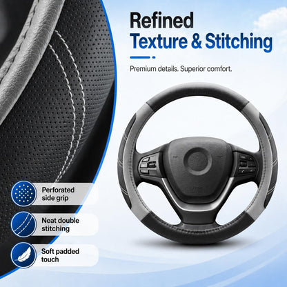 Elantrip Steering Wheel Cover for 14.5" to 15" Wheels, Soft Padded Grip with Anti-Slip Inner Lining, Breathable Comfort for Daily Driving, Easy Stretch Fit for Cars, SUVs and Trucks, Black/Gray