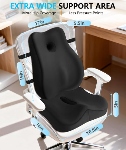 Lumbar Support Pillow & Seat Cushion for Office Chair, Memory Foam Office Chair Cushion for Tailbone Pain Relief and Lower Back Support, Ergonomic Desk Chair Cushion for Gaming,Wheelchair,Home