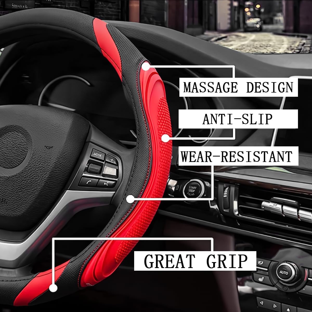Osilly 15 Inch Artificial Leather Steering Wheel Cover, Red