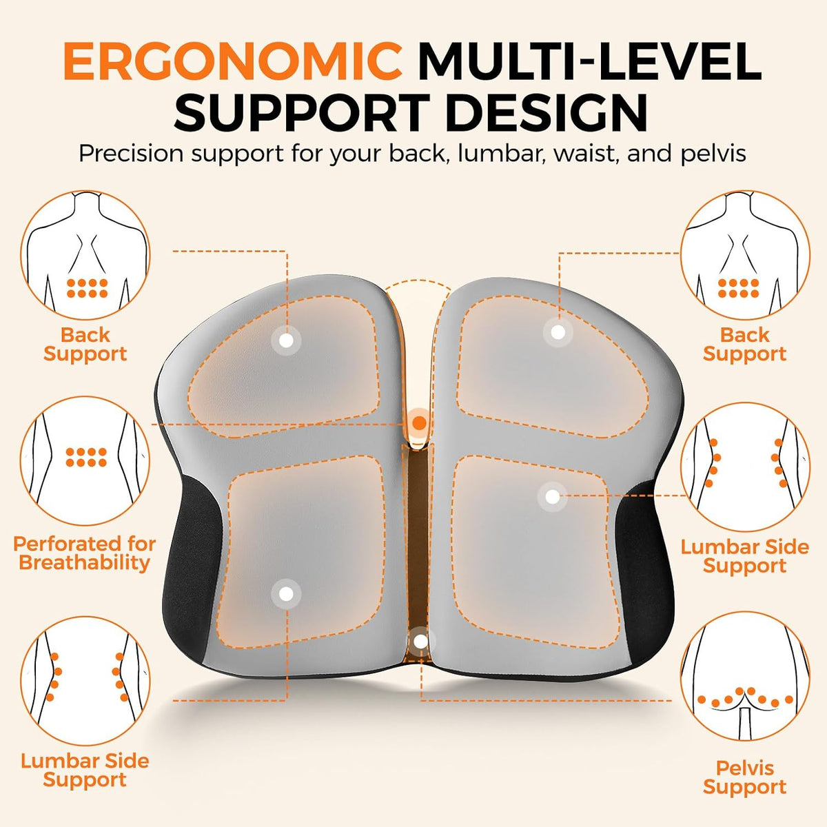 BEBAS Ergonomic Memory Foam Lumbar Support Pillow for Car & Office Chair