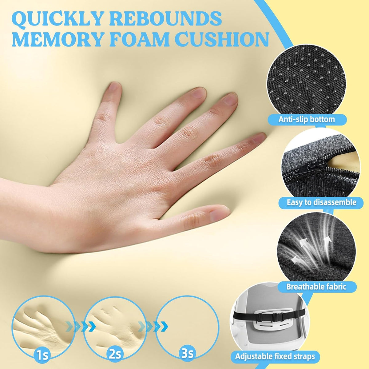 3-in-1 Memory Foam Seat Cushion and Headrest Pillow with Lumbar Support