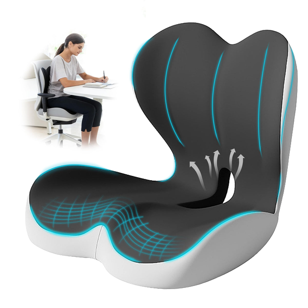 Seat Cushion for Office Chair, Ergonomic Cushion with Lumbar Support Pillow