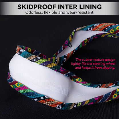 Boho Steering Wheel Cover Elastic Microfiber for Women, Universal Fit 15 inch Car SUV, Hippie Style Protector Cover, Anti-Slip, Breathable, Absorbing Sweat - 01
