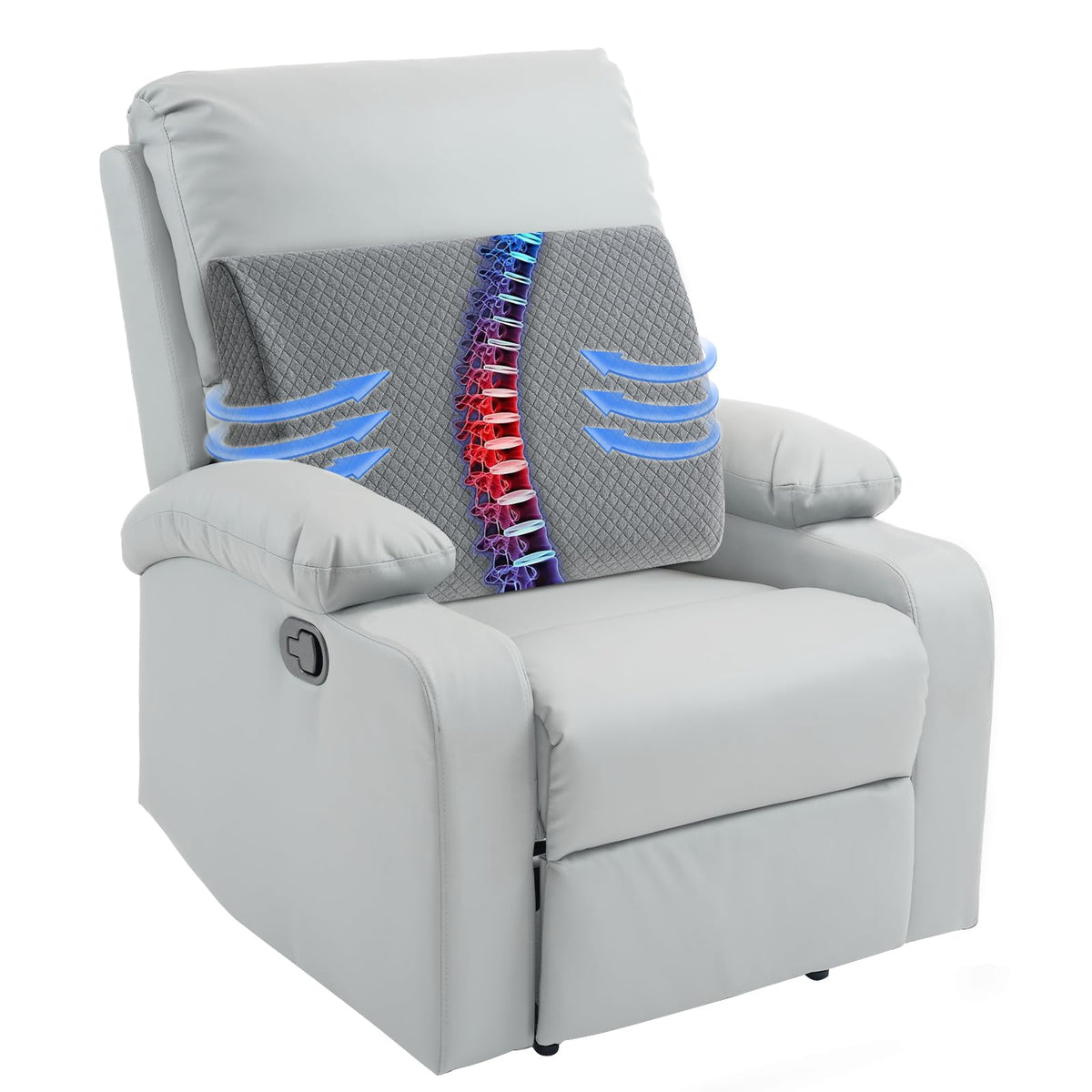 HOMBYS Lumbar Support Pillow for Recliner Chair, Memory Foam Back Support Cushion for Elderly,Extra Large Lumbar Support Pillow,Thick Backrest for Home Reading (Grey, 20“x13.5"x5")