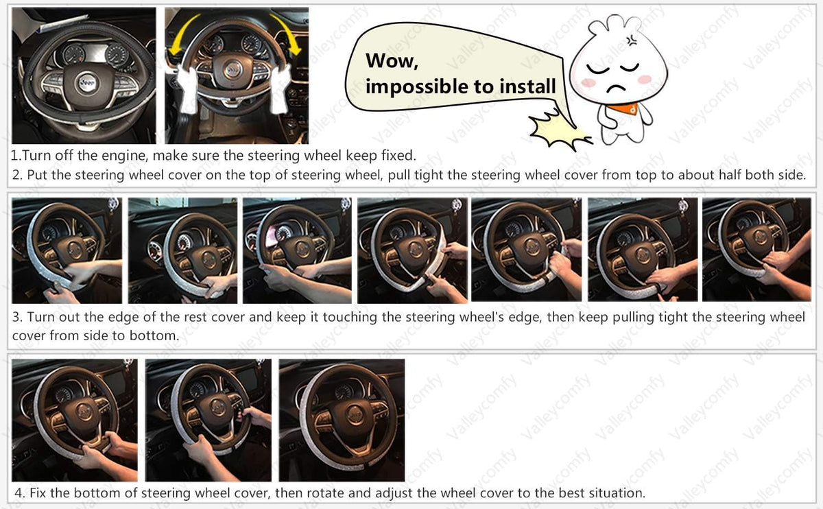 Valleycomfy Steering Wheel Cover with Microfiber Leather for Car Truck SUV 15 inch (Black)