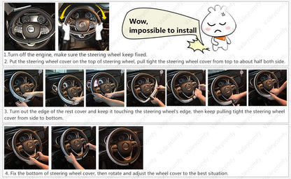 Valleycomfy Steering Wheel Cover with Microfiber Leather for Car Truck SUV 15 inch (Black)