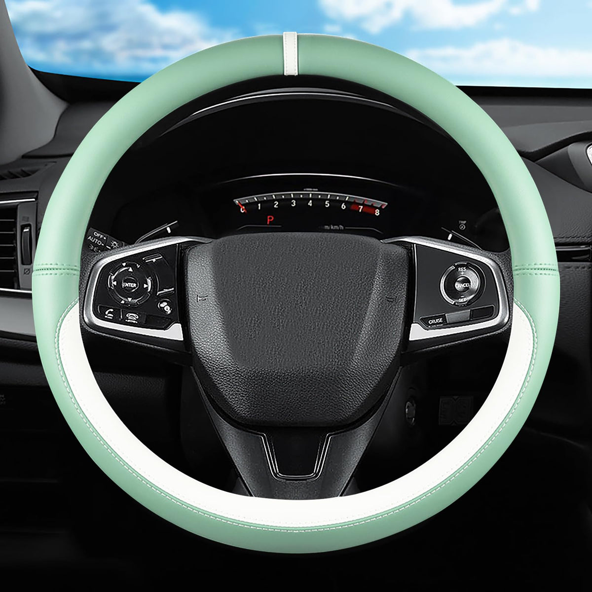 Blue Embroidery Butterfly Car Steering Wheel Cover,14.5-15 Inch Universal Leather Covers Breathable Anti-Slip Odorless Steering Wheels Accessories for Men Women