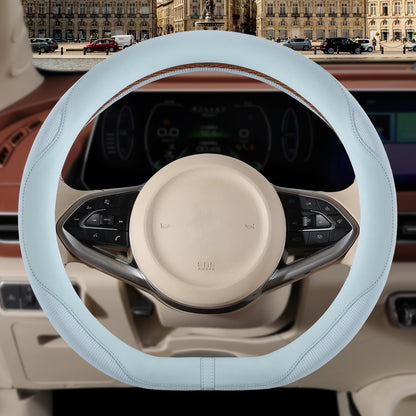 Nappa Leather Ice Silk Fabric Pink Steering Wheel Cover Women