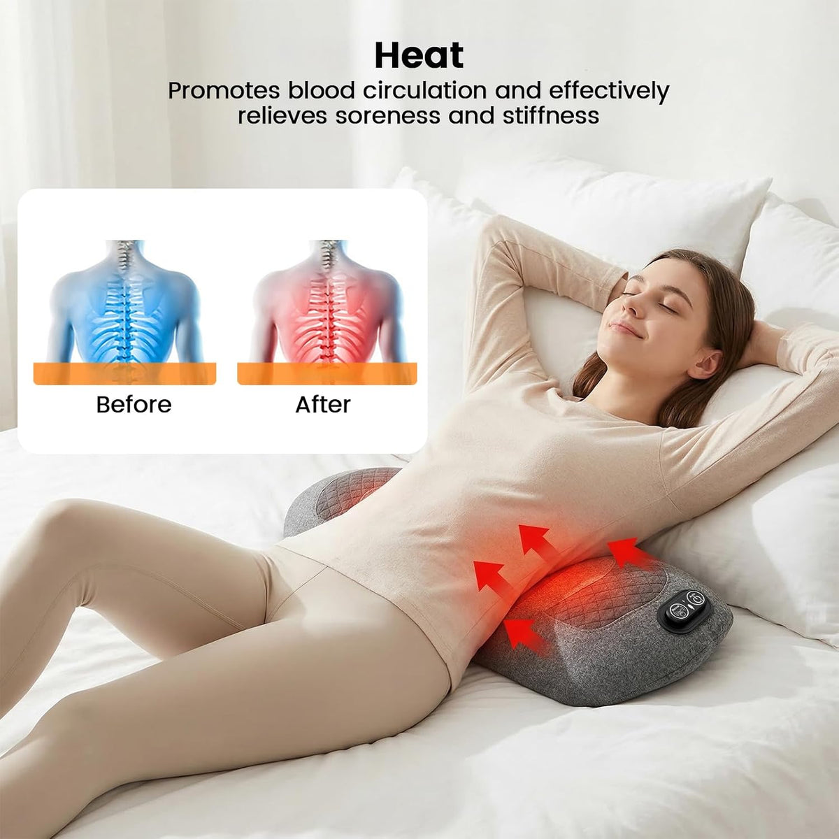 Upgraded 3 in 1 Cordless Electric Lumbar Support Pillow, Triple Fusion Back Massager with Heat & Vibration & Traction, Lower Back Massager, Ideal for Car/Bed/Office Chair/Travel, Gift for Relaxation
