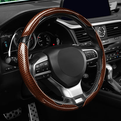 Amiss 3pcs Carbon Fiber Anti-Skid Steering Wheel Cover, Waterproof Design, Universal Fit for 14-16 Inch Car Wheel Cover, Interior Car Accessories for Jeeps, SUVs, Trucks (Glossy Black)