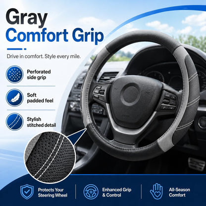 Elantrip Steering Wheel Cover for 14.5" to 15" Wheels, Soft Padded Grip with Anti-Slip Inner Lining, Breathable Comfort for Daily Driving, Easy Stretch Fit for Cars, SUVs and Trucks, Black/Gray