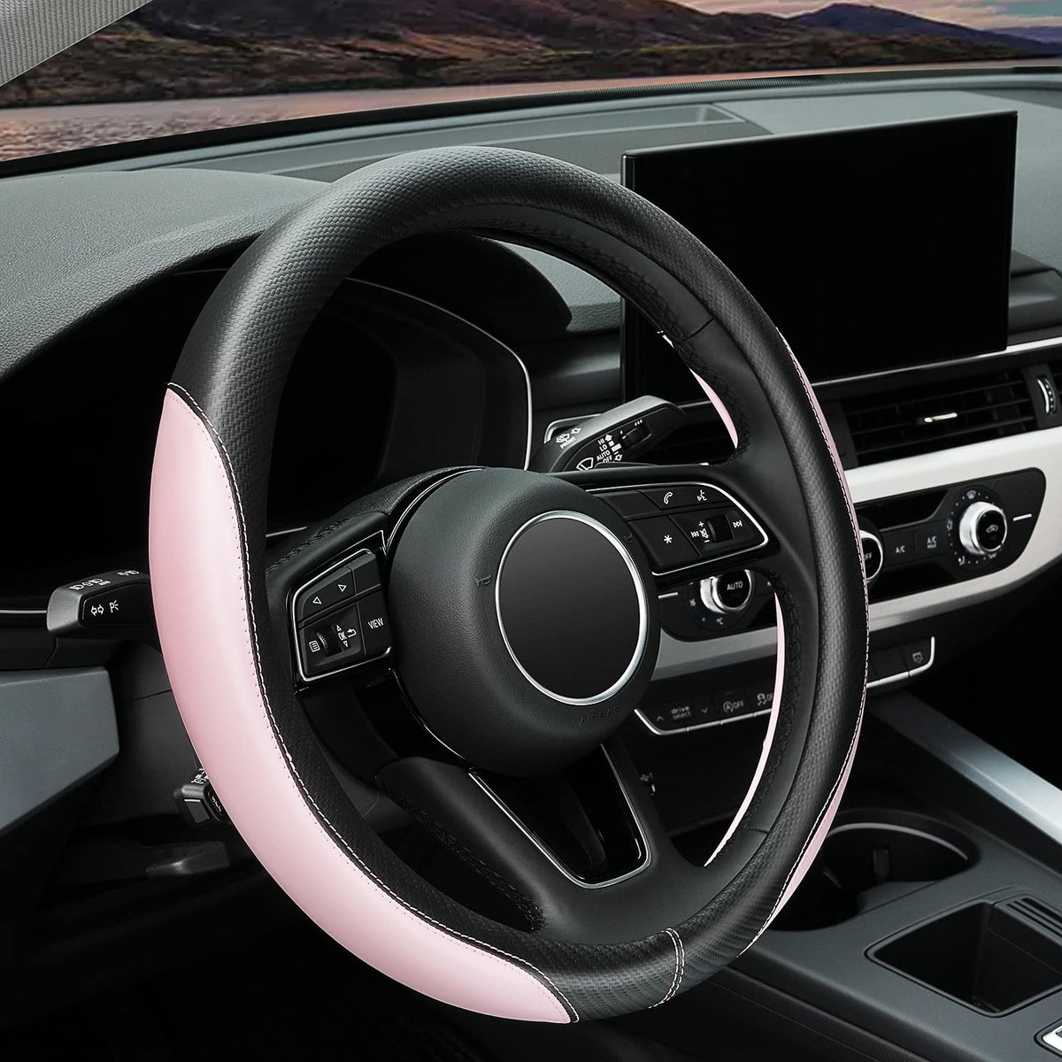 YHONGJT Soft Cute Light Pink Microfiber Leather Anti-Slip Steering Wheel Cover, Universal 15 Inch for Women Girls, Fit Vehicles, Sedans, SUVs, Vans, Trucks