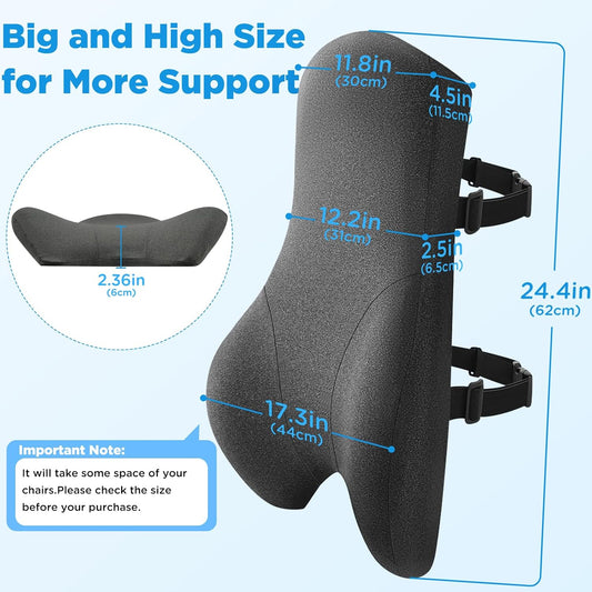Teemour High Back Support Pillow for Office Chair, Fully Support Back Cushion - Memory Foam Lumbar Support Pillow for Office Chair, Desk, Gaming Chair, Promotes Posture Pain Relief Adjustable Straps