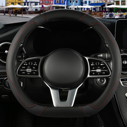 Black Orange Microfiber Leather Steering Wheel Cover 15 inch