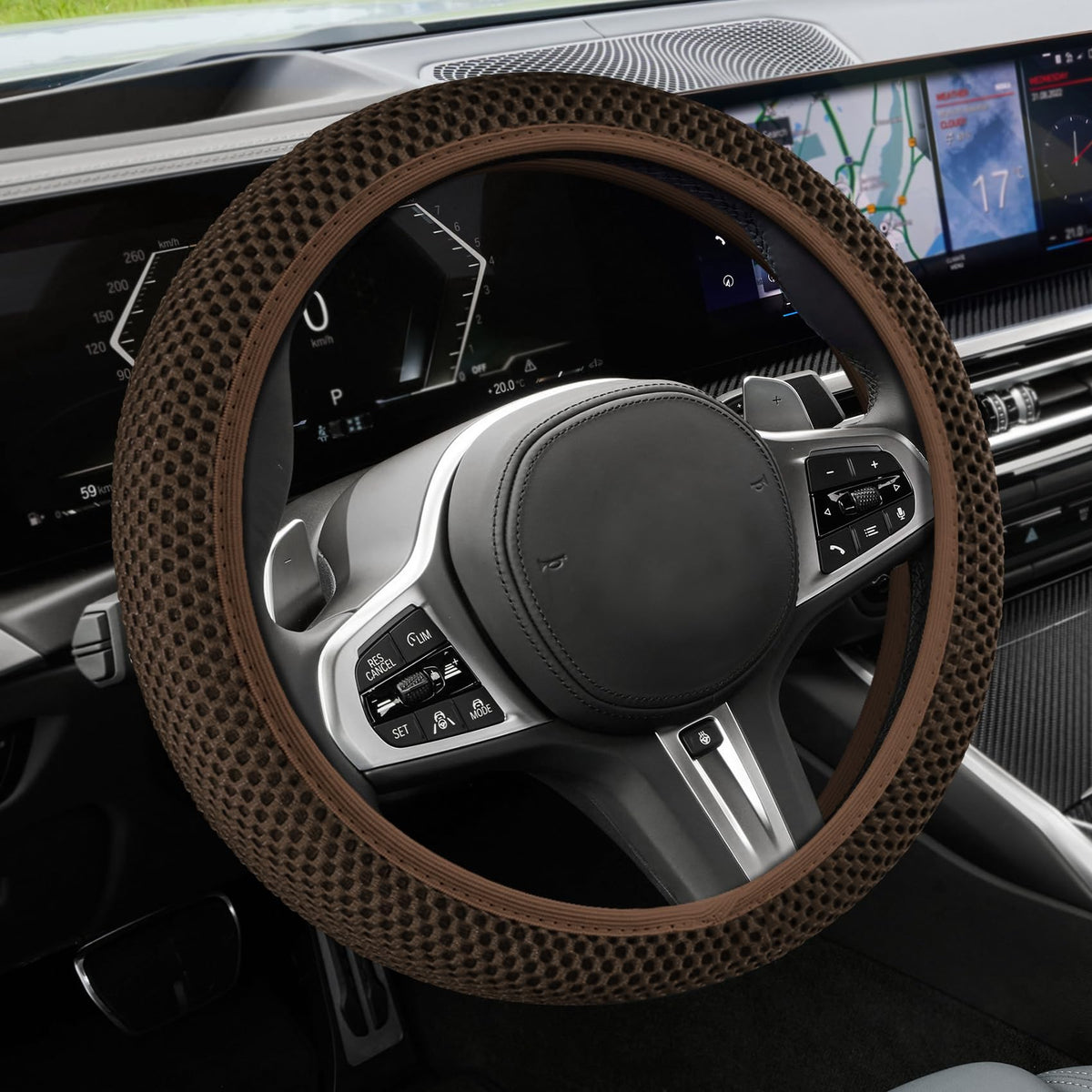 Car Steering Wheel Cover, Steering Wheel Accessories, 15 Inch Microfiber Leather Carbon Fiber Soft Anti-Slip Breathable, Car Accessories Elastic Non-Slip Cover for Most Vehicles