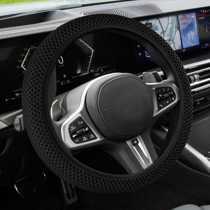 Car Steering Wheel Cover, Steering Wheel Accessories, 15 Inch Microfiber Leather Carbon Fiber Soft Anti-Slip Breathable, Car Accessories Elastic Non-Slip Cover for Most Vehicles
