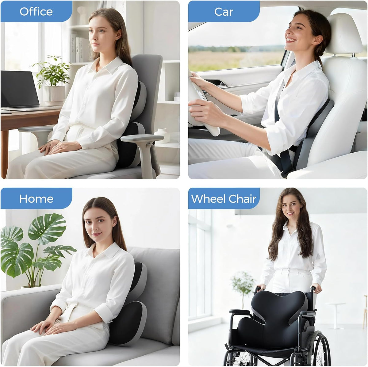 BEBAS Ergonomic Memory Foam Lumbar Support Pillow for Car, BlackGray