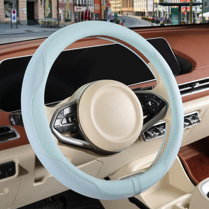Nappa Leather Ice Silk Fabric Pink Steering Wheel Cover Women