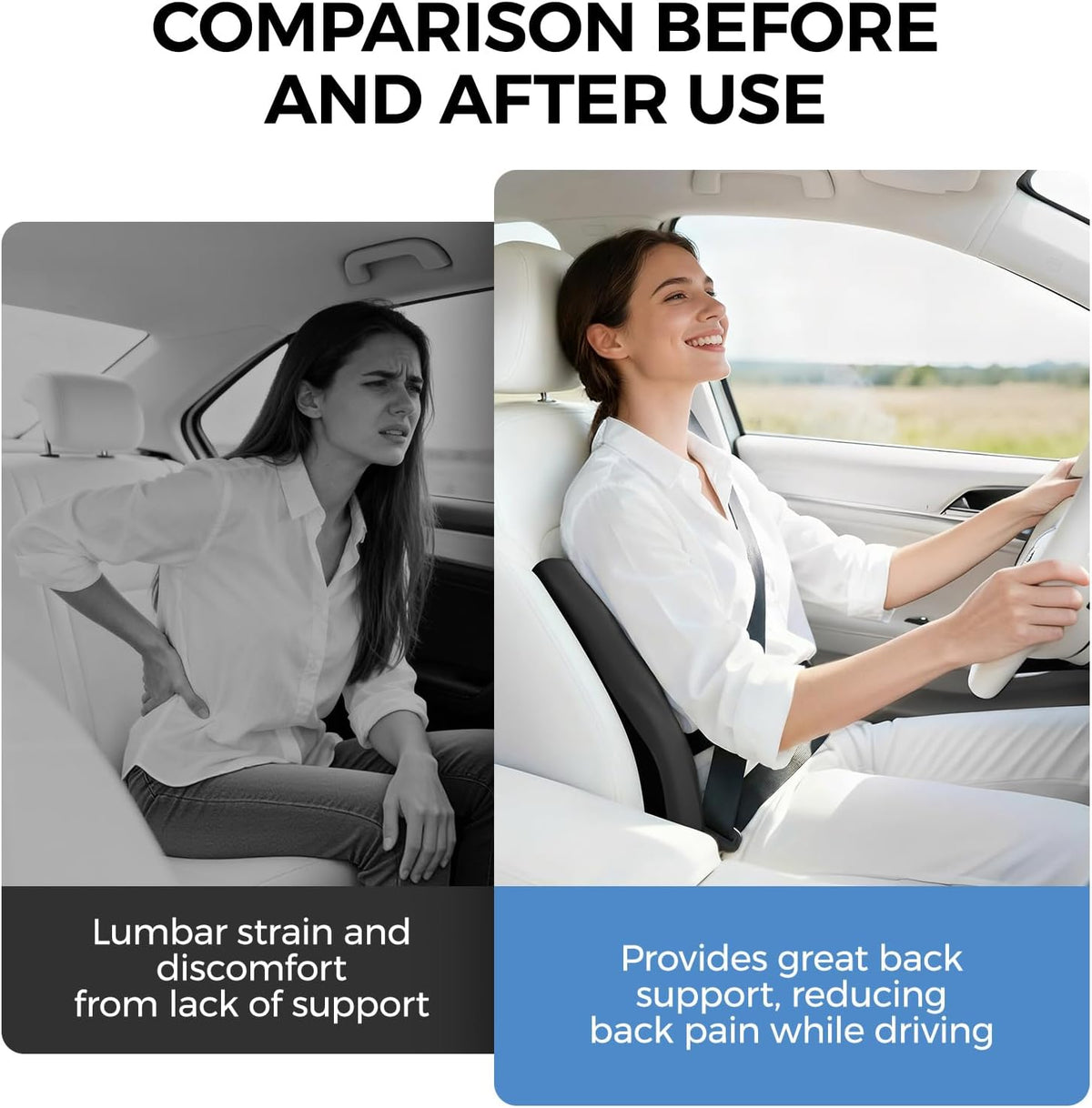 BEBAS Ergonomic Lumbar Support Pillow for Car, Memory Foam Car Back Cushion