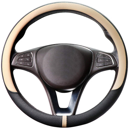 COFIT Breathable Car Steering Wheel Cover 16 inch Auto Universal Leather Wrap Non-Slip Steeringwheel Protector Automotive Interior Accessories, Beige (Suit for 15 1/2-16 inch)