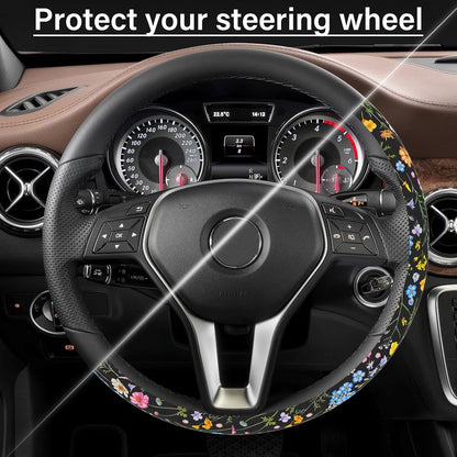 Car Steering Wheel Cover for Women Men,Cute Wildflower
